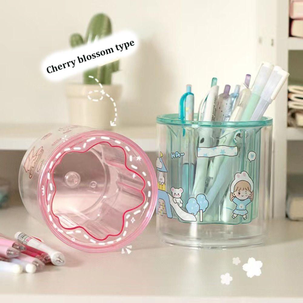 School Office Supplies Pen Holder 360° Rotatable Brush Pot Clear Pencil Storage Box  for Students