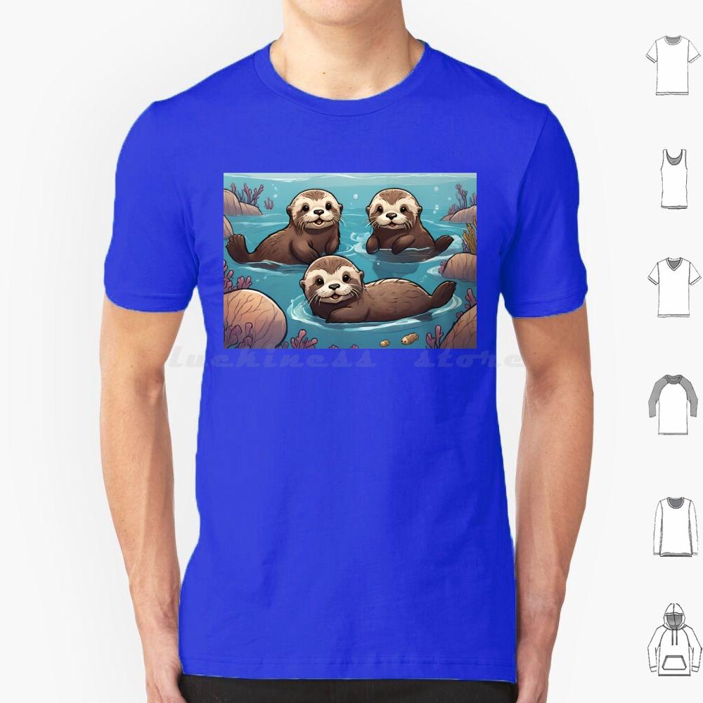 Playful Otters In The Ocean T Shirt Big Size 100 Cotton Otters Swimming Ocean Cute Adorable Family Joyful Playful Wildlife