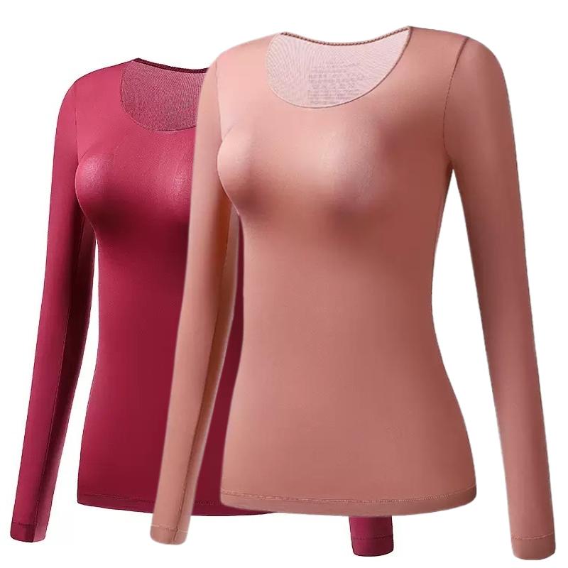 2 Stück Damen Thermounterwäsche Herbst Winter Unterhemd Langarm-T-Shirt Dünnes Oberteil Zweite Haut Damen Thermisch L-XL