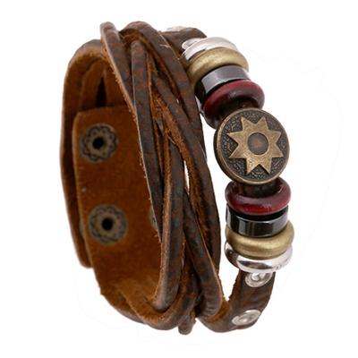 Men Vintage Braided Leather Bracelet Punk Star Rope Multilayer Warp Cuff Bangle