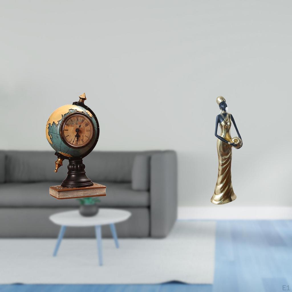 Globe Figurine Modern Statue Table Clock Collectible Desk Art Craft Ornament for Shelf Office