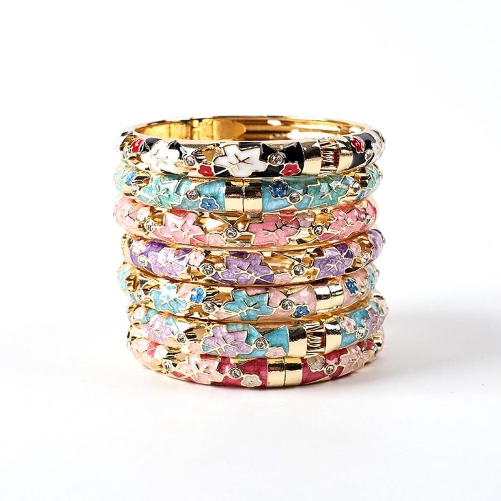 Pulsera de Flores de Colores Esmalte Pulsera de Mano para Mujer Artesanía Pulsera Vintage Cloisonné Niñas