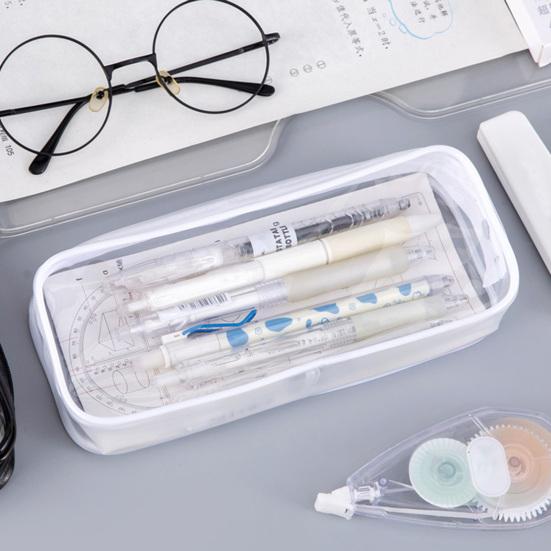 Waterproof Transparent Pencil Case Large Capacity PVC Material Stain-Resistant Easy to Clean Smooth Zipper Stationery Holder