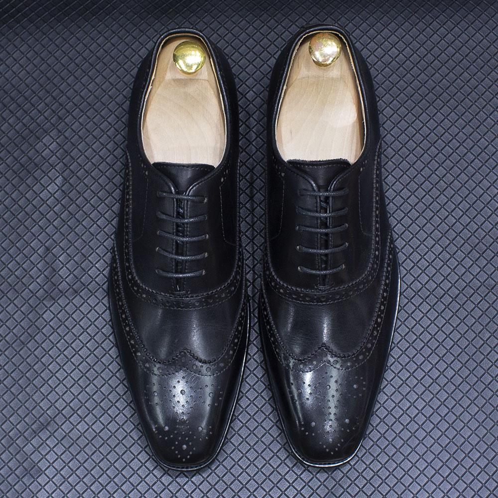 Fashion Size 7-12 Handmade Men's Wingtip Oxford Shoes Genuine Calfskin Leather Brogue Dress Shoes Classic Business Formal Shoes for Men