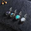 Vintage 925 Silver Natural Labradorite Earrings with Blue Light 10*12mm Big Stone Hoop Earrings Fine Jewelry for Women