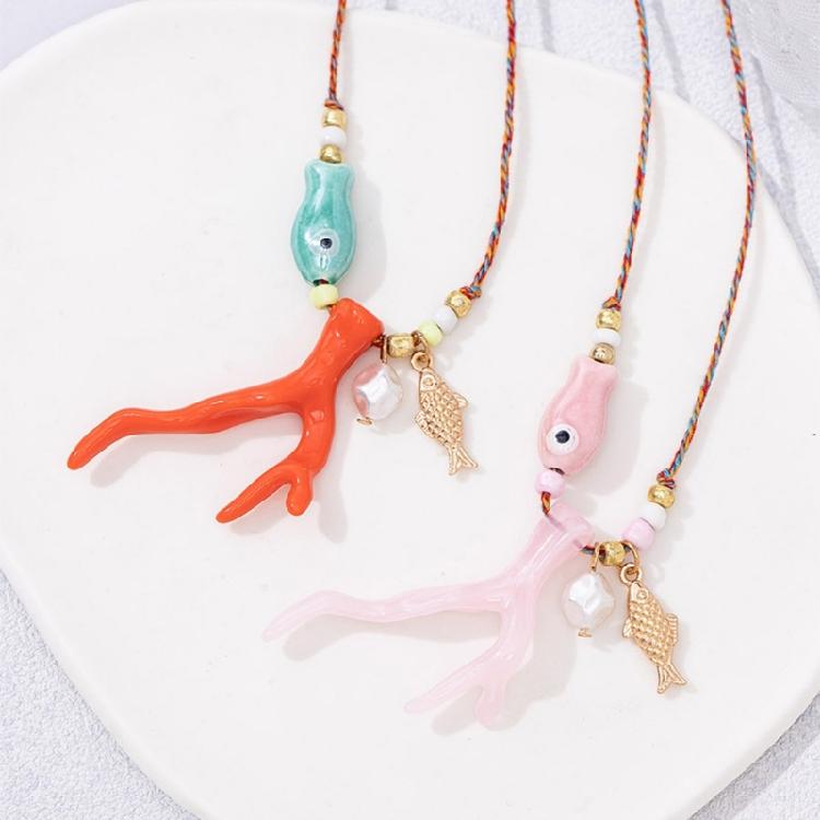 Modern Coral Ceramic Jewelry Necklace Adjustable Clavicle Chain Comfortable Wear Jewelry for Daily Use or Celebrations