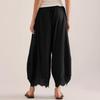 Women Casual Wide Leg Pants Elastic Waistband Drawstring Waist Patchwork Lace Hem Loose Fit Palazzo Trousers for Everyday Wear