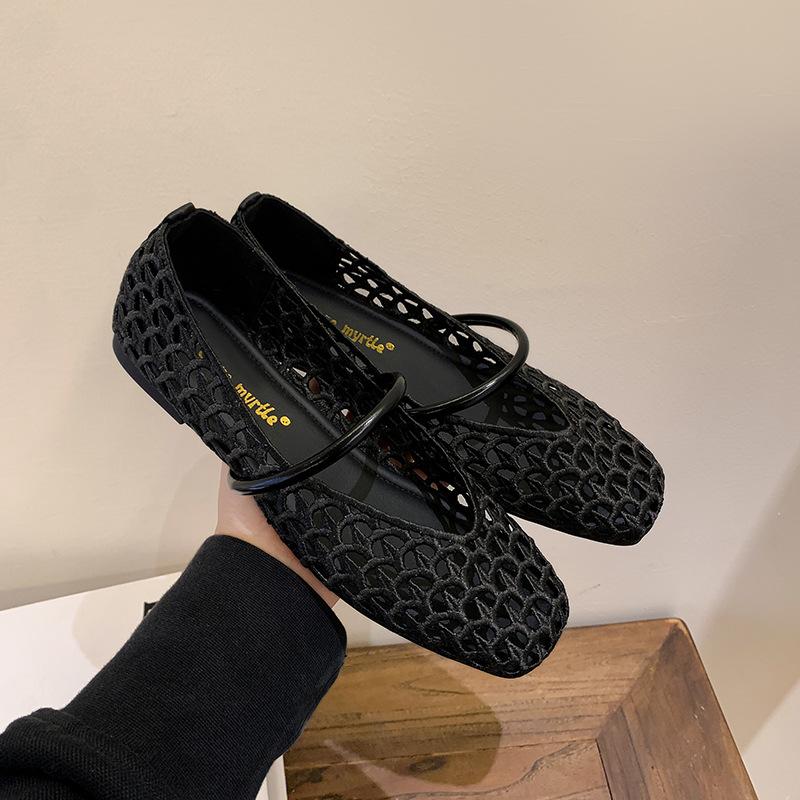 

Виноградная Мама Парижский Отпуск~ Квадратный Носок Полая Плетеная Однословный Ремень Универсальные Мягкая Поверхность Легкий Подъем Одинарная Обувь Женская 40