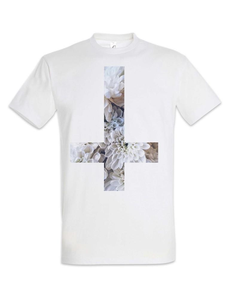 Inverted Flower Cross T-Shirt Symbol Pentagram 666 Sign Church of Satan Satanism