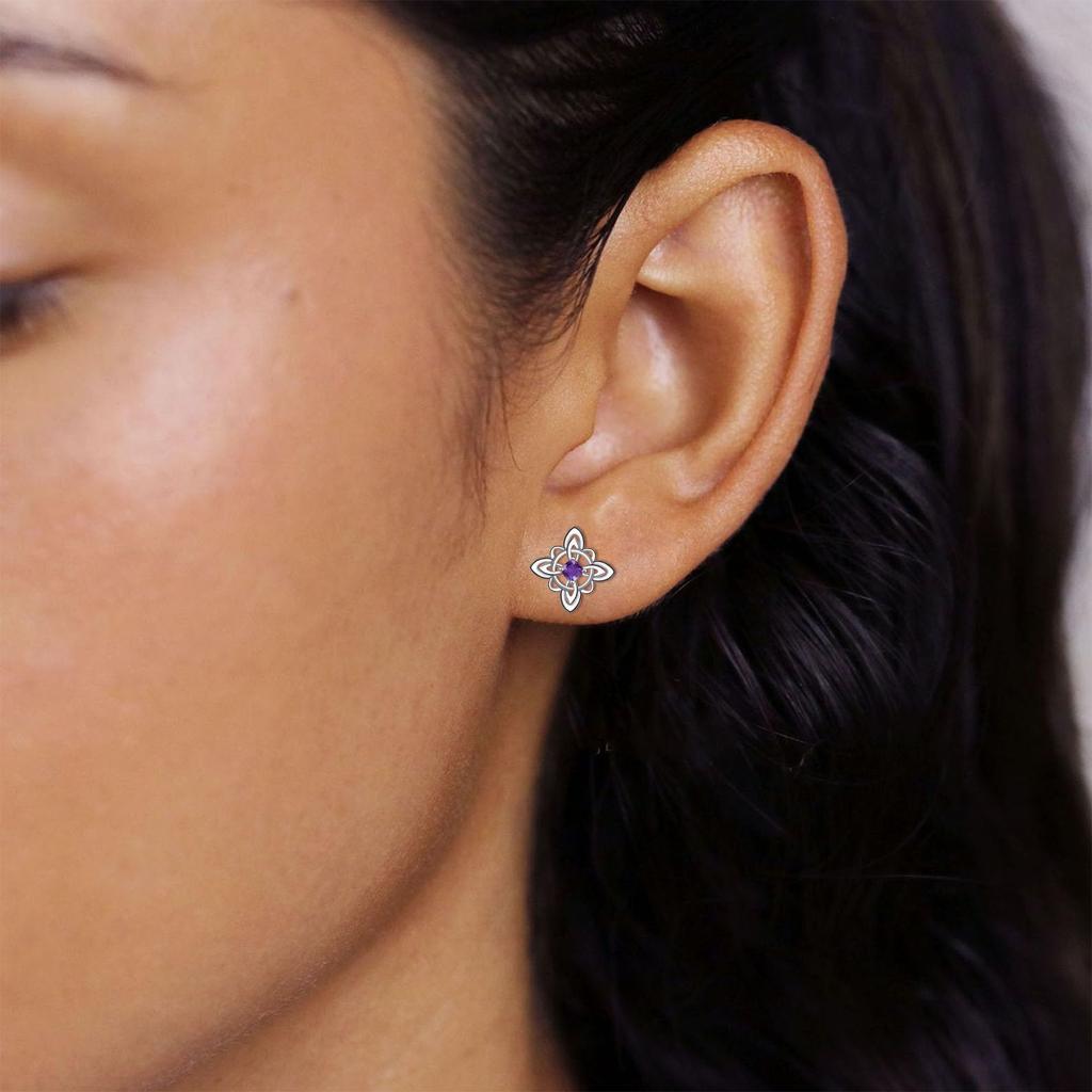 925 Sterlingového stříbra Originální náušnice pecky Uzel čarodějnic pro ženy Fialový 5A zirkon Ochranný amulet Náušnice Nudo De Bruja Šperky