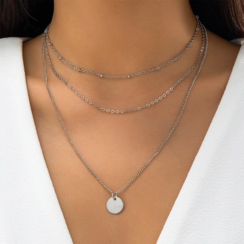 Modern Multi Layer Alloy Necklace Featuring A Combination Of Metal Sequins And Pearls For A Fashion Statement