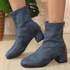 Fashion Retro Leopard Square Toe Ankle Boots for Women Spring Autumn Non-Slip Zipper Square Heel Women' Ankle Boots Solid Bootie Ladies