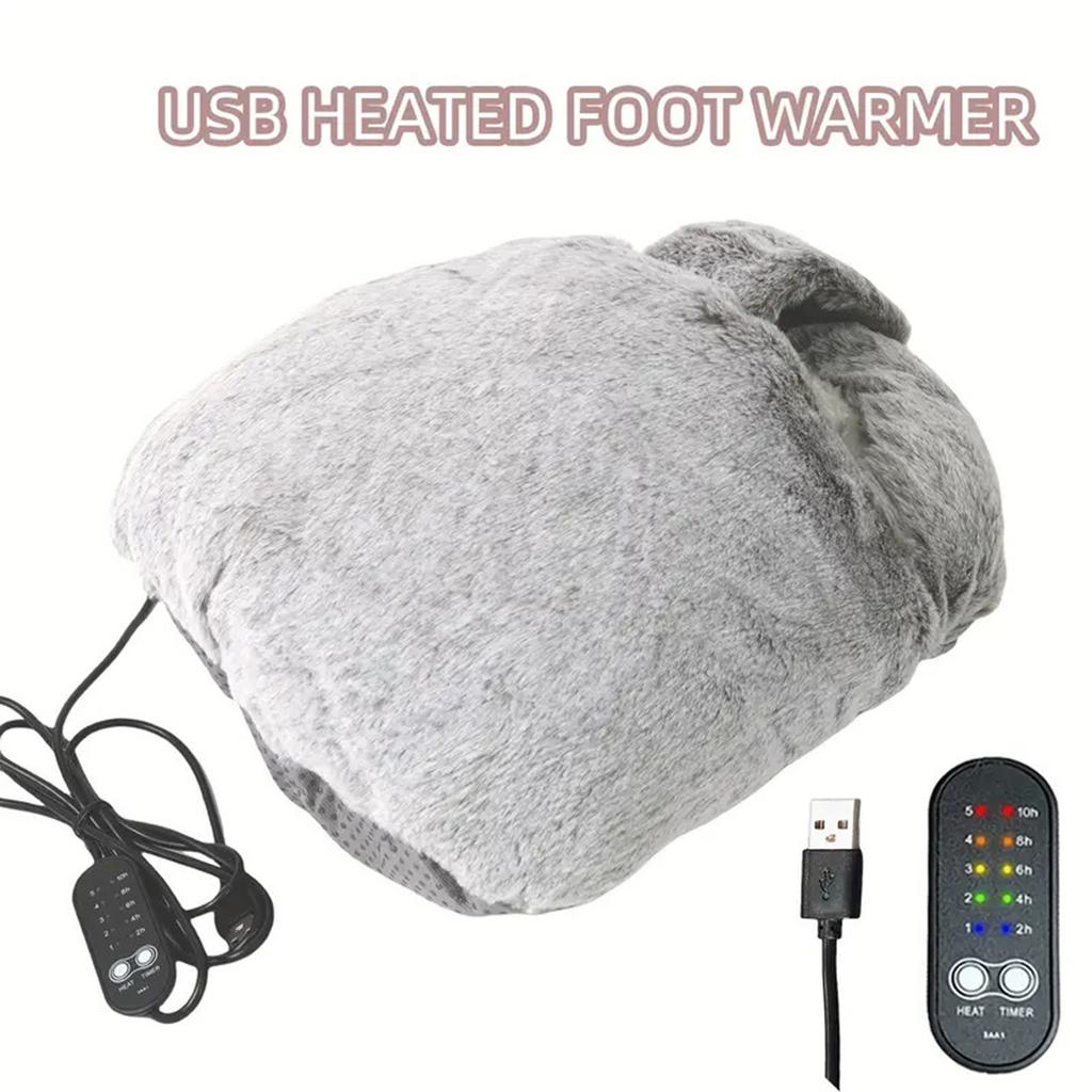 Comfortable Heated Fleece Lining 5 Temperature Seting Compact Electric Foot Warmers Plush Thermal Socks USB Operated