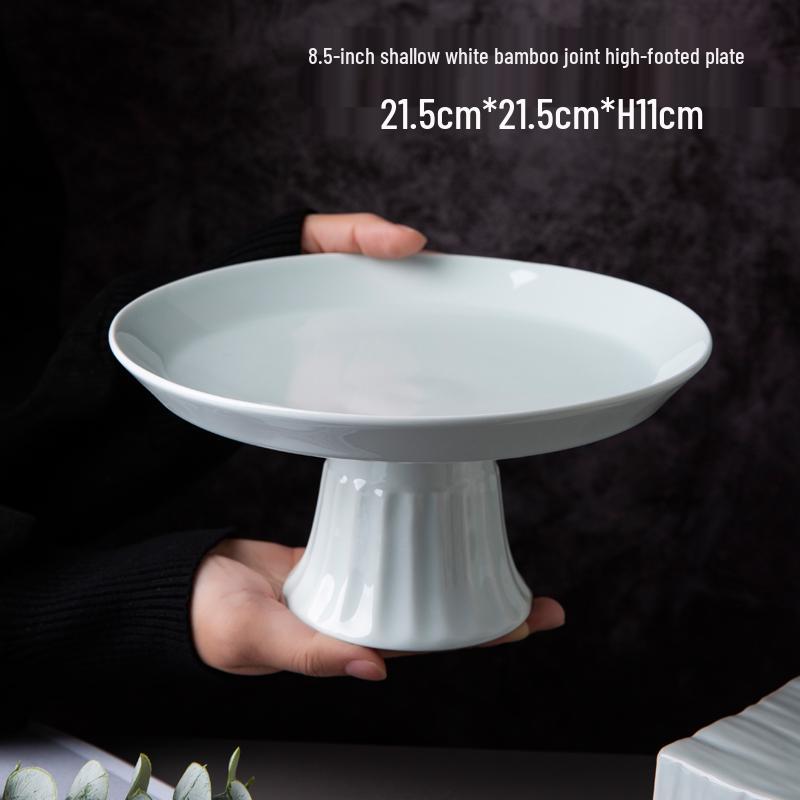 Ceramic High-Footed Dim Sum & Dessert Plate - Chinese Tea, Snack, Tribute, or Fruit Plate