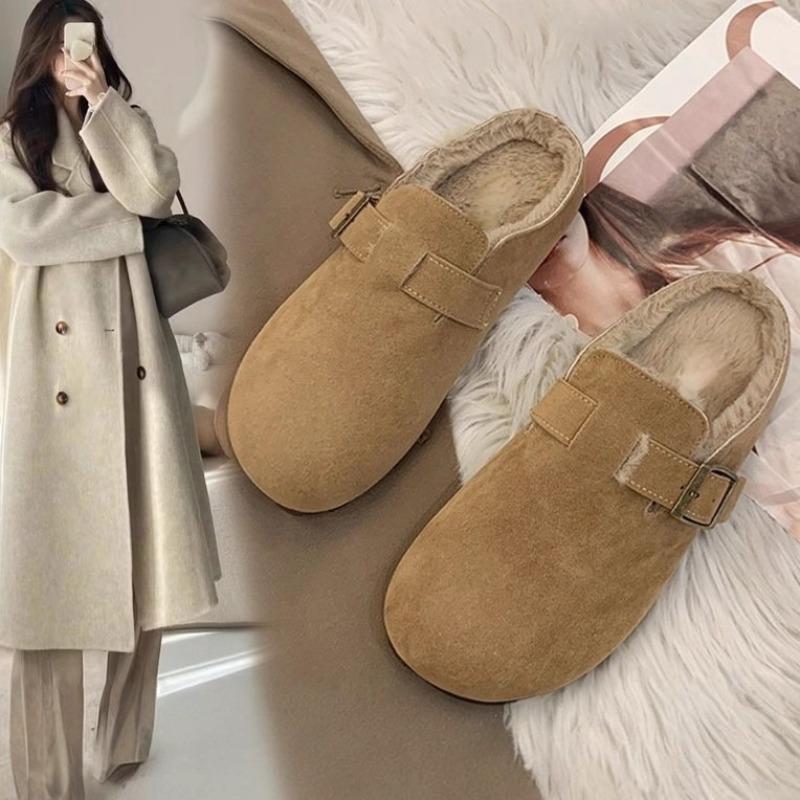 Women's Fleece Warm Flip-top Half-slipper Flat Lazy Shoes