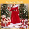 Women Elegant Velvet Long Dress With Hat And Belt For Christmas And Holiday Events