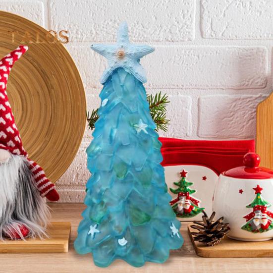 12/15/20 cm Seaglass juletredekorasjon blågrønt havglass sjøstjerneskall Hav-tema juletrefigur ferieharpiks tre skrivebordspynt