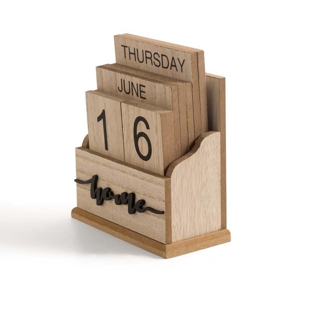 Pineapple Desk Calendar Ornament Cactus Date Display Ornament Wooden Perpetual Calendar Office