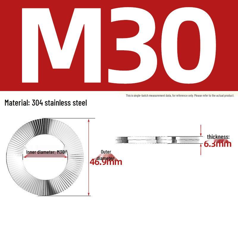 DIN25201 304 Stainless Steel Self-Locking Double Stack Washer, 65Mn Manganese Anti-Loosening, Double-Sided Tooth Layer.