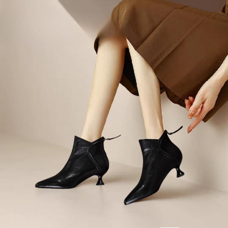 Fashion Stiletto Heel Booties 2025 Pointed Toe Spliced Rear Zipper Anti-Slip Wear-Resistant Single
