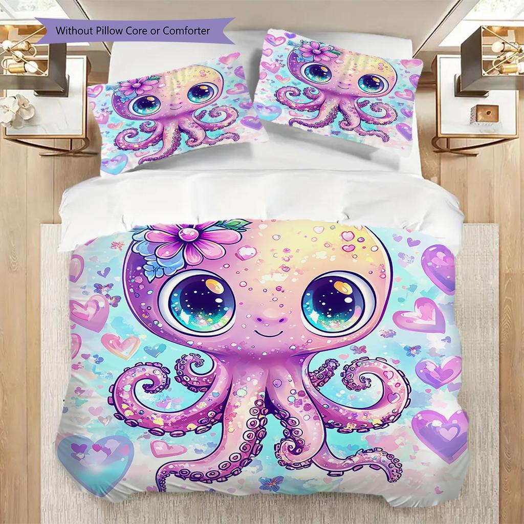Octopus Pattern Bedding Quilt Set Quilt Cover Pillowcase Home Decoration Birthday Gift (1 * duvet cover + 2 * pillowcase, without core)