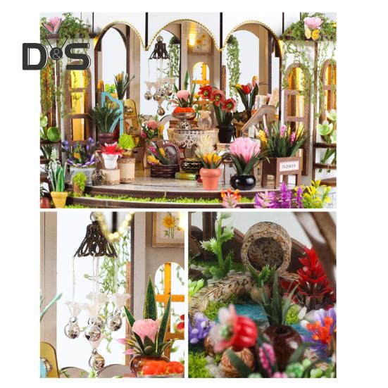 1 Set DIY Mini Greenhouse Kit with LED Light Furniture Kids Adults Handmade Wooden Tiny Garden House Building Model Dollhouse Decoration