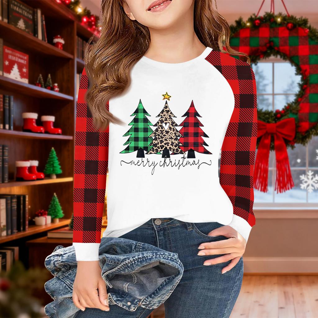 Lányok Hosszú Ujjú Karácsonyi Nap Pólók Gyerekek Őszi Felsők Kereknyakú Alap Pólók 5-14É