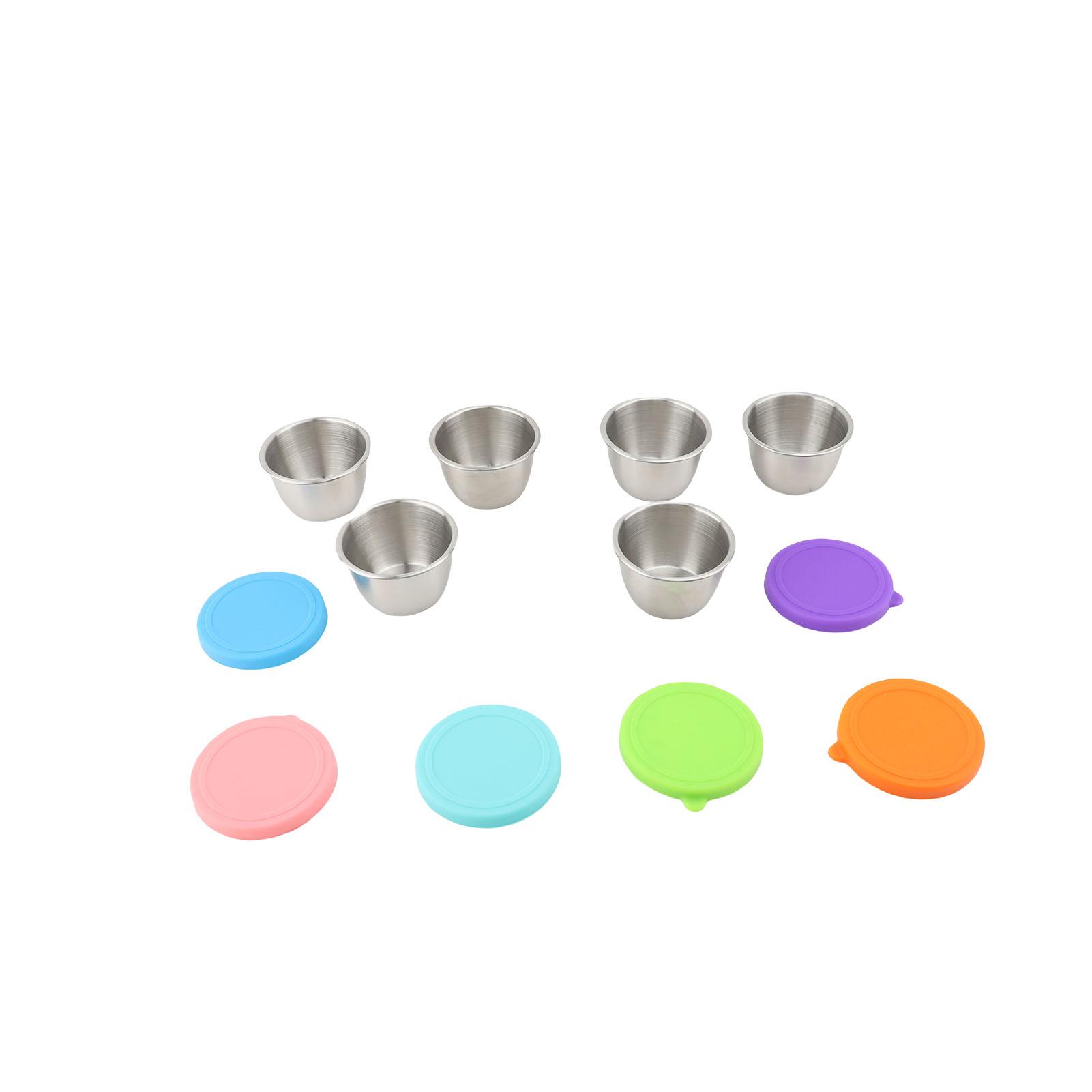 

6pcs Salad Dressing Containers 70ml Proof Reusable 304 Stainless Steel Condiment Cups with Silicone Lids for Picnic Barbecue