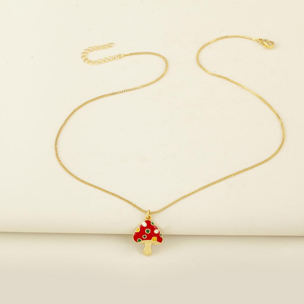 Nidin Cute Colorful Enamel Spotted Mushroom Pendant Cartoon Red/Pink Charm Necklaces For Women Girls Friendship Jewelry Gifts