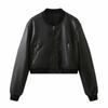 Damen-Herbstjacke im amerikanischen Stil aus Kunstleder mit Stehkragen, Cropped-Stil