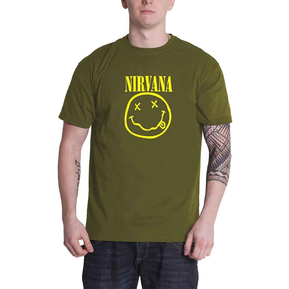 26 Nirvana T Shirt Yellow Smile Band Logo new Official Unisex Green Unisex T-Shirt XXXXL