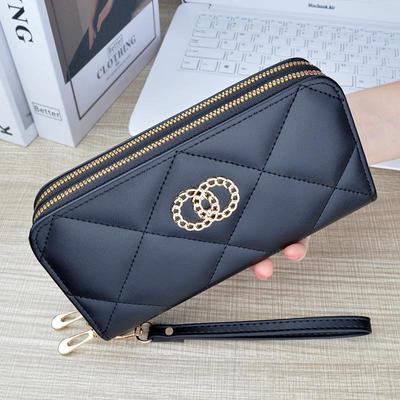 Cartera larga con doble cremallera para mujer: Bolso de mano y para teléfono móvil de gran capacidad