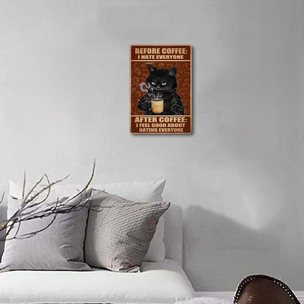 Vintage Coffee Cat Sign - Humorous 8x12 Inch Retro Kitchen Decor for Feline Fans