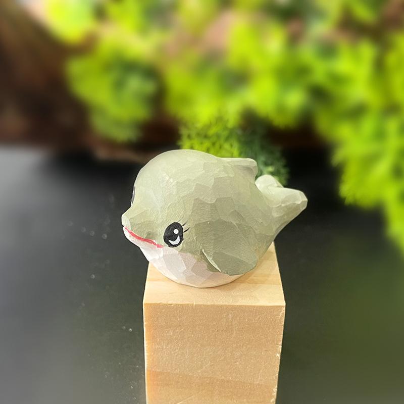 Cute Hand Carved Wooden Dolphin Figurine Small Handmade Animal Art Craft for Bedroom Desktop Home Decor