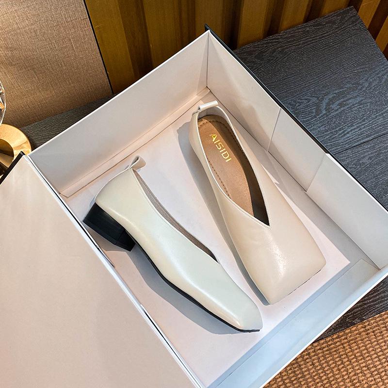 Black Soft Leather Square Toe Low-Cut Women’s Shoes - 2025 Stylish Niche Designer, Available in Large Sizes