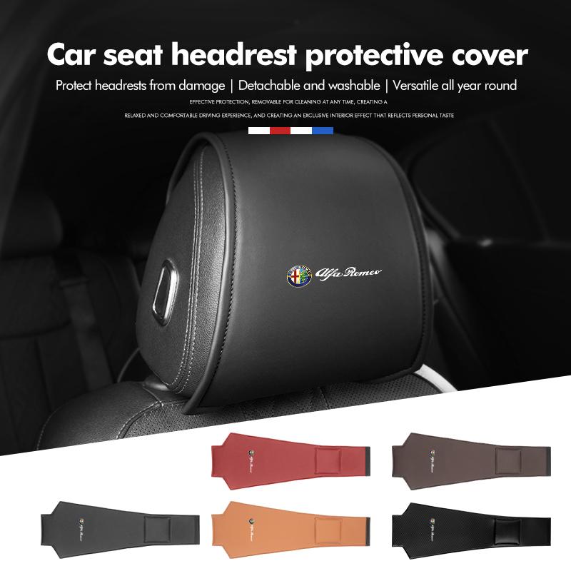 For Alfa Romeo Leather Car Headrest Cover Anti-Dirty Seat Protective Cover Giulia 147 Mito 156 159 166 GT Stelvio Brera Volante
