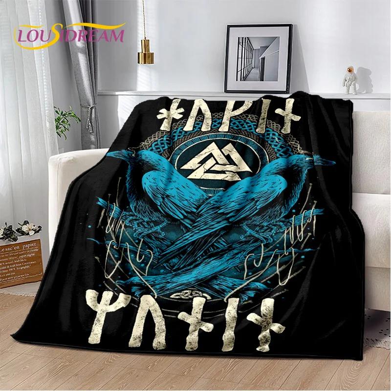 Retro Nordic Viking Mythology Odin Valhalla Blanket,Soft Throw Blanket for Home Bedroom Bed Sofa Travel Office Cover Blanket Kid