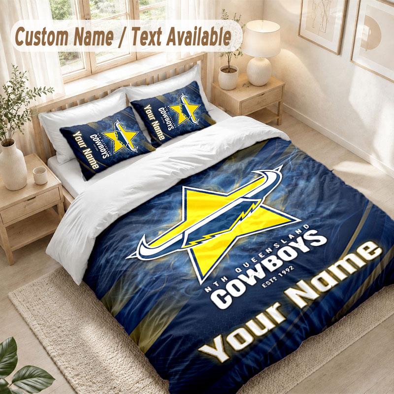 Custom Name Bedding Set 3 PiecesNorth Queensland Cowboys Print Duvet Cover + 2 Pillowcases Soft Bed Decor