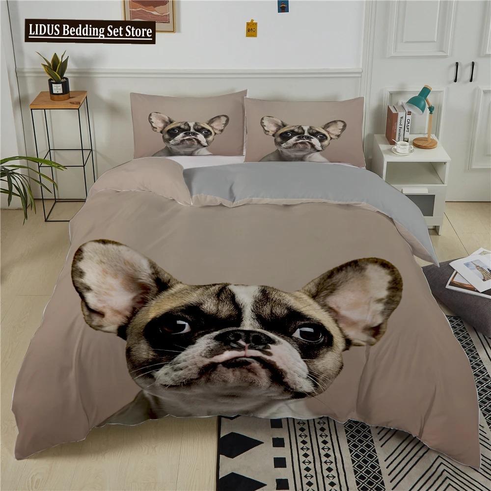 French Bulldog Duvet Cover Set Puppy Bedding Set Bedclothes With Pillowcase Single Double King Queen Size