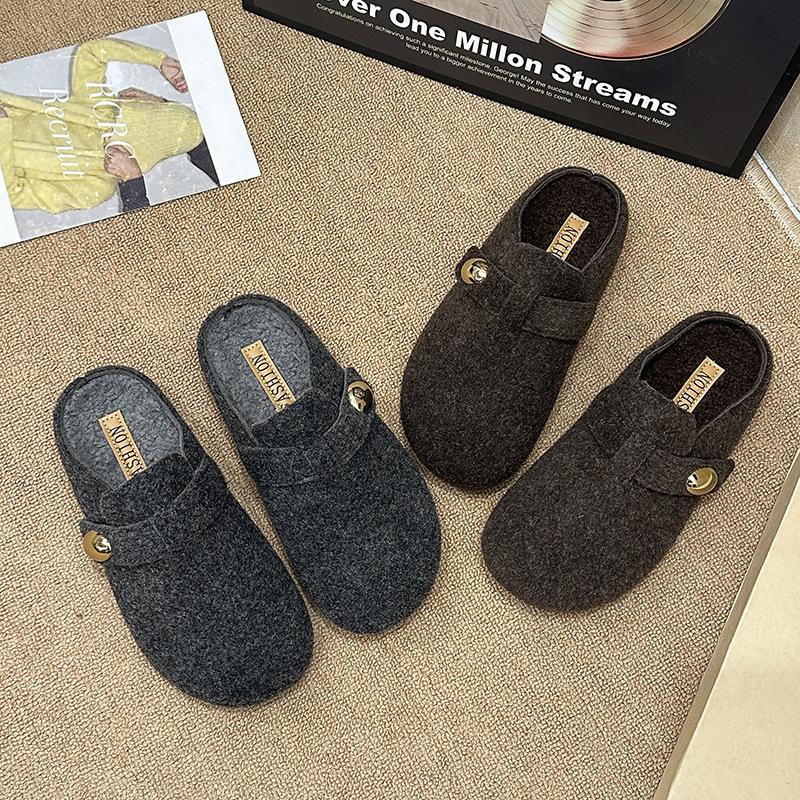 Women's Baotou Christmas a Footstirrup Heightening Winter Warm Cold Padded Non-slip Wear-resistant Leisure Cotton Half Slippers