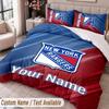 New York Rangers Printed Bedding Set Custom Name Text 1 Duvet Cover 2 Pillowcases For Bedroom