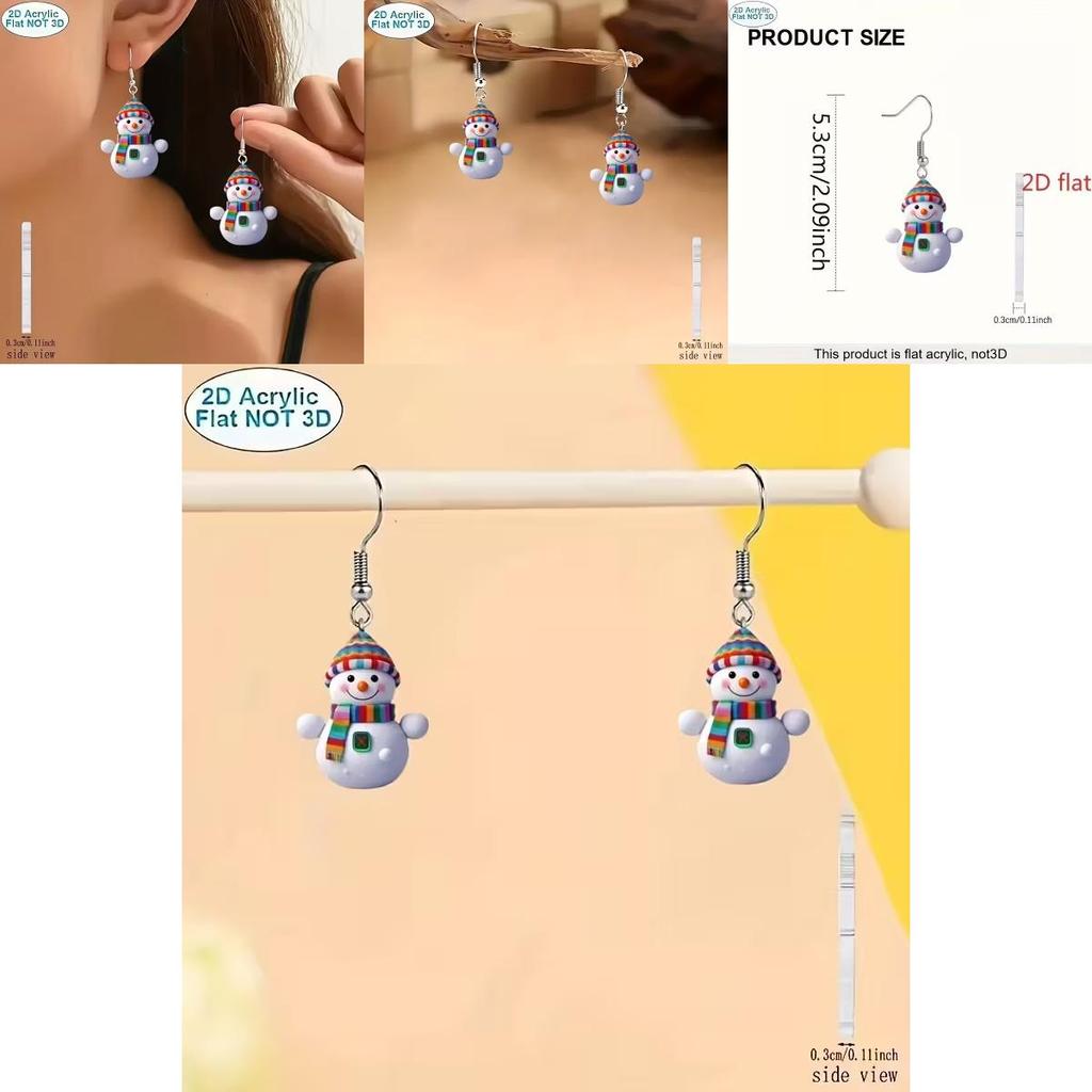 Acrylic Cartoon Snowman Earrings With Silver Studs For Casual Daywear