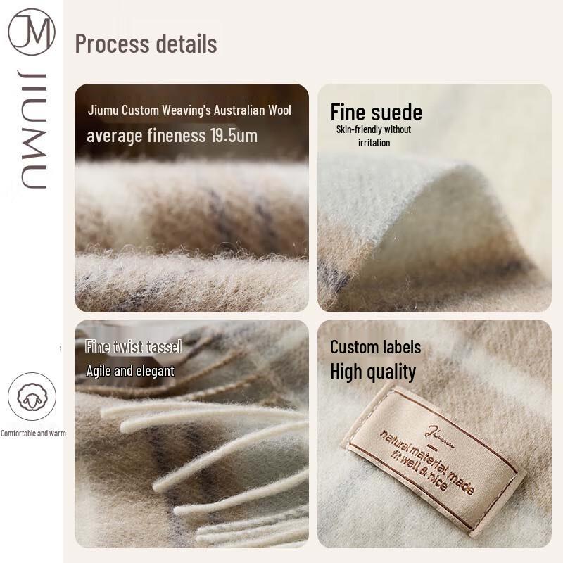 JIUMU Women's Thick Warm Plaid Wool Scarf