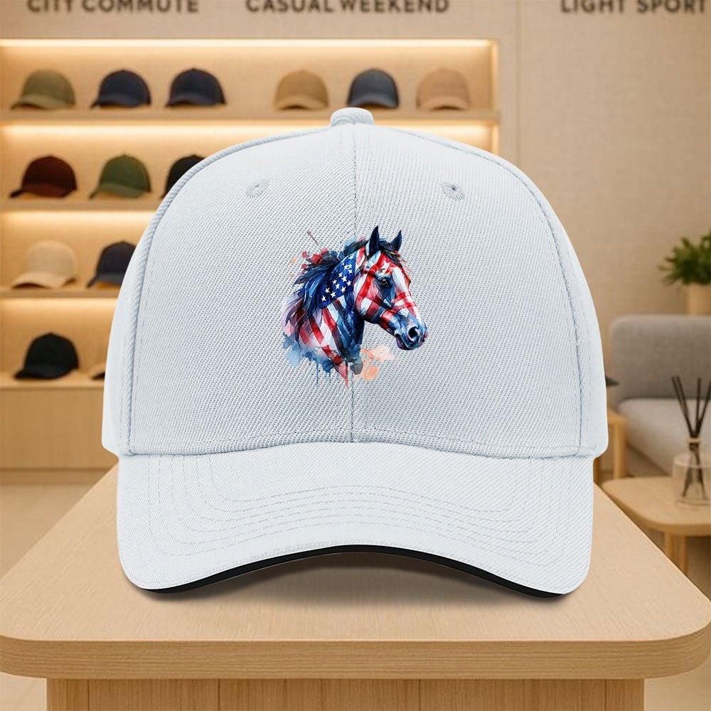 Amerikanische Flagge Pferdekopfdruck Baseballkappe Polyester Erwachsene Lässig Sport Verstellbare Kappe