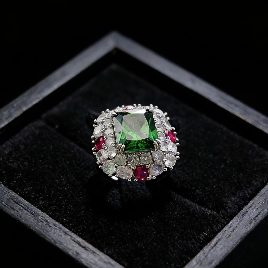 Full Diamond Luxury Emerald Ruby Square Ring Women's Large Carat High Carbon Diamond Live Ring