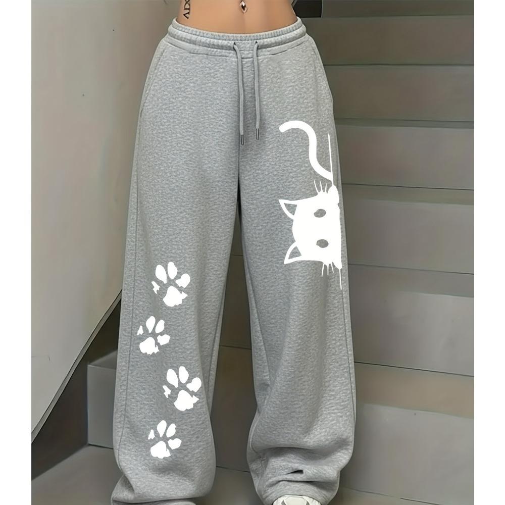 Cat Paw Print Pattern Element Print Casual Sports Pants American Casual Trend Women's Straight Leg Pants