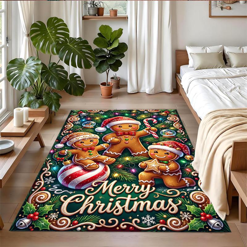 Weihnachtlich bedruckter quadratischer Teppich, weich, rutschfest, für Schlafzimmer, Weihnachtsgeschenk