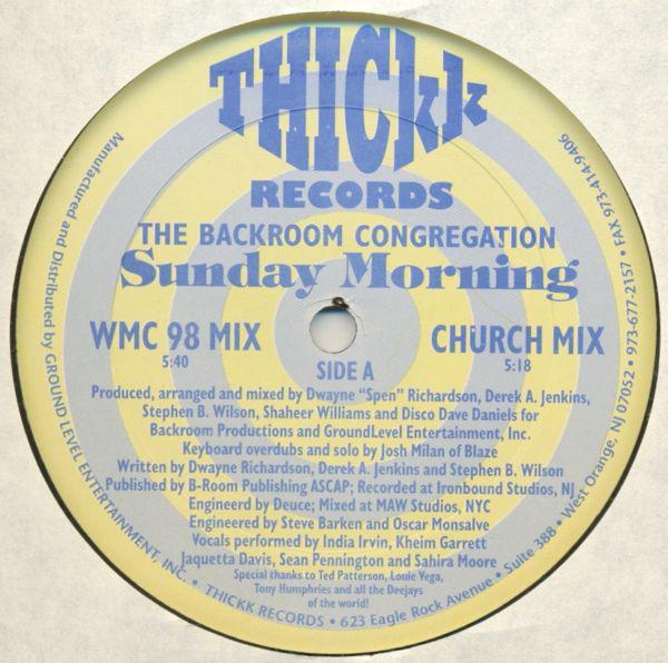 

12inch Record BACKROOM CONGREGATION Sunday Morning THK001 Thickk Records 1998 US Dance Electronica Used