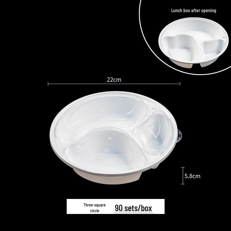 European & American Round Three-Compartment Disposable Lunch Box, Thickened Transparent Black Container for Takeaway Packaging