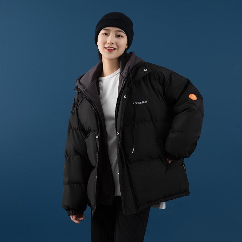 Echter Daunen-gepolsterter Damen-Neuer Winter-Kapuzen-Fake-Zweiteiler Baumwoll-gepolsterter lockerer und verdickter Freizeitmantel